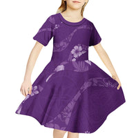 Aloha Hawaii Floral Tapa Kid Short Sleeve Dress Patchwork Violet - Polynesian Pride
