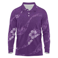 Aloha Hawaii Floral Tapa Long Sleeve Polo Shirt Patchwork Violet - Polynesian Pride