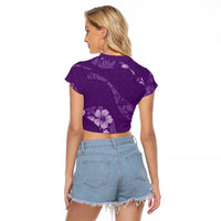 Aloha Hawaii Floral Tapa Raglan Cropped T Shirt Patchwork Violet - Polynesian Pride