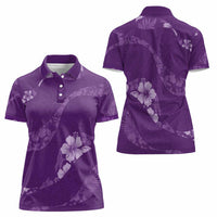 Aloha Hawaii Floral Tapa Women Polo Shirt Patchwork Violet - Polynesian Pride
