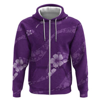 Aloha Hawaii Floral Tapa Zip Hoodie Patchwork Violet - Polynesian Pride