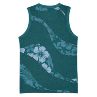 Aloha Hawaii Floral Tapa Basketball Jersey Patchwork Teal - Polynesian Pride
