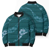 Aloha Hawaii Floral Tapa Bomber Puffer Jacket Patchwork Teal - Polynesian Pride