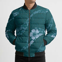 Aloha Hawaii Floral Tapa Bomber Puffer Jacket Patchwork Teal - Polynesian Pride