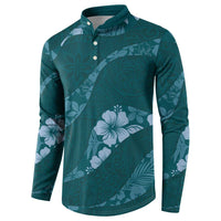 Aloha Hawaii Floral Tapa Button Sweatshirt Patchwork Teal - Polynesian Pride