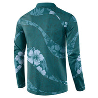 Aloha Hawaii Floral Tapa Button Sweatshirt Patchwork Teal - Polynesian Pride