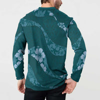 Aloha Hawaii Floral Tapa Button Sweatshirt Patchwork Teal - Polynesian Pride