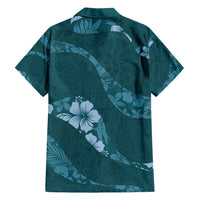 Aloha Hawaii Floral Tapa Family Matching Puletasi and Hawaiian Shirt Patchwork Teal - Polynesian Pride