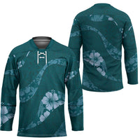 Aloha Hawaii Floral Tapa Hockey Jersey Patchwork Teal LT7 - Polynesian Pride
