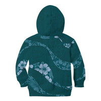 Aloha Hawaii Floral Tapa Kid Hoodie Patchwork Teal - Polynesian Pride
