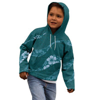 Aloha Hawaii Floral Tapa Kid Hoodie Patchwork Teal - Polynesian Pride