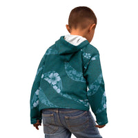 Aloha Hawaii Floral Tapa Kid Hoodie Patchwork Teal - Polynesian Pride