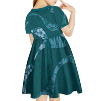 Aloha Hawaii Floral Tapa Kid Short Sleeve Dress Patchwork Teal - Polynesian Pride
