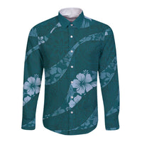 Aloha Hawaii Floral Tapa Long Sleeve Button Shirt Patchwork Teal - Polynesian Pride