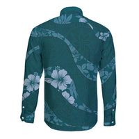 Aloha Hawaii Floral Tapa Long Sleeve Button Shirt Patchwork Teal - Polynesian Pride