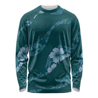 Aloha Hawaii Floral Tapa Long Sleeve Shirt Patchwork Teal - Polynesian Pride