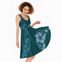 Aloha Hawaii Floral Tapa Midi Dress Patchwork Teal - Polynesian Pride