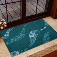 Aloha Hawaii Floral Tapa Rubber Doormat Patchwork Teal - Polynesian Pride