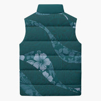 Aloha Hawaii Floral Tapa Sleeveless Puffer Jacket Patchwork Teal - Polynesian Pride