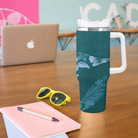 Aloha Hawaii Floral Tapa Tumbler With Handle Patchwork Teal - Polynesian Pride