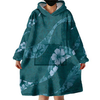 Aloha Hawaii Floral Tapa Wearable Blanket Hoodie Patchwork Teal - Polynesian Pride