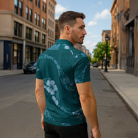 Aloha Hawaii Floral Tapa Zipper Polo Shirt Patchwork Teal - Polynesian Pride