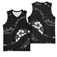 Aloha Hawaii Floral Tapa Basketball Jersey Patchwork Charcoal - Polynesian Pride