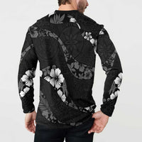 Aloha Hawaii Floral Tapa Button Sweatshirt Patchwork Charcoal - Polynesian Pride