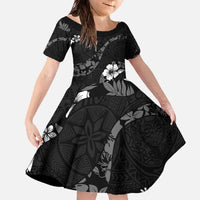 Aloha Hawaii Floral Tapa Family Matching Off The Shoulder Long Sleeve Dress and Hawaiian Shirt Patchwork Charcoal - Polynesian Pride