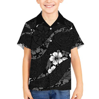 Aloha Hawaii Floral Tapa Kid Hawaiian Shirt Patchwork Charcoal - Polynesian Pride