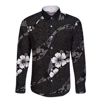 Aloha Hawaii Floral Tapa Long Sleeve Button Shirt Patchwork Charcoal - Polynesian Pride