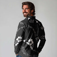 Aloha Hawaii Floral Tapa Long Sleeve Polo Shirt Patchwork Charcoal - Polynesian Pride