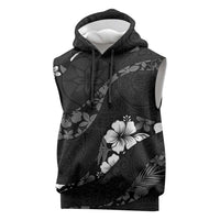 Aloha Hawaii Floral Tapa Sleeveless Hoodie Patchwork Charcoal - Polynesian Pride