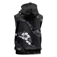 Aloha Hawaii Floral Tapa Sleeveless Hoodie Patchwork Charcoal - Polynesian Pride