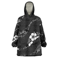 Aloha Hawaii Floral Tapa Wearable Blanket Hoodie Patchwork Charcoal - Polynesian Pride