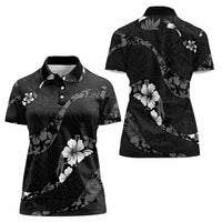 Aloha Hawaii Floral Tapa Women Polo Shirt Patchwork Charcoal - Polynesian Pride