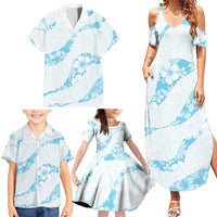 Aloha Hawaii Floral Tapa Family Matching Summer Maxi Dress and Hawaiian Shirt Patchwork Turquoise - Polynesian Pride