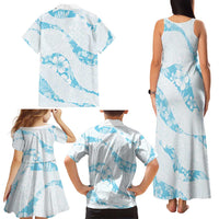 Aloha Hawaii Floral Tapa Family Matching Tank Maxi Dress and Hawaiian Shirt Patchwork Turquoise - Polynesian Pride