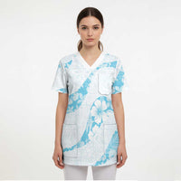 Aloha Hawaii Floral Tapa Scrub Top Patchwork Turquoise - Polynesian Pride