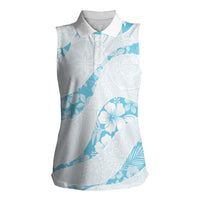 Aloha Hawaii Floral Tapa Women Sleeveless Polo Shirt Patchwork Turquoise - Polynesian Pride