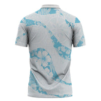 Aloha Hawaii Floral Tapa Zipper Polo Shirt Patchwork Turquoise - Polynesian Pride