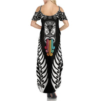 Personalised Kia Kaha Te Reo Maori Family Matching Summer Maxi Dress and Hawaiian Shirt Hei Tiki Mix Koru - Black LT7 - Polynesian Pride