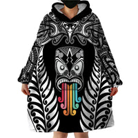 personalised-kia-kaha-te-reo-maori-wearable-blanket-hoodie-hei-tiki-mix-koru-black