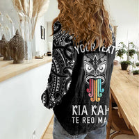 Personalised Kia Kaha Te Reo Maori Women Casual Shirt Hei Tiki Mix Koru - Black LT7 - Polynesian Pride