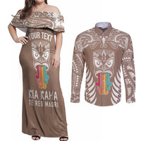 personalised-kia-kaha-te-reo-maori-couples-matching-off-shoulder-maxi-dress-and-long-sleeve-button-shirts-hei-tiki-mix-koru-brown