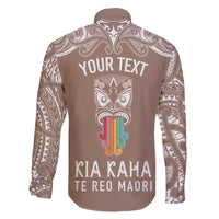 Personalised Kia Kaha Te Reo Maori Family Matching Long Sleeve Bodycon Dress and Hawaiian Shirt Hei Tiki Mix Koru - Brown LT7 - Polynesian Pride