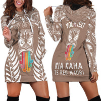 Personalised Kia Kaha Te Reo Maori Hoodie Dress Hei Tiki Mix Koru - Brown LT7 - Polynesian Pride