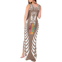 Personalised Kia Kaha Te Reo Maori Tank Maxi Dress Hei Tiki Mix Koru - Brown LT7 - Polynesian Pride