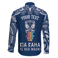 Personalised Kia Kaha Te Reo Maori Family Matching Off Shoulder Maxi Dress and Hawaiian Shirt Hei Tiki Mix Koru - Navy Blue LT7 - Polynesian Pride