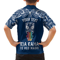 Personalised Kia Kaha Te Reo Maori Family Matching Tank Maxi Dress and Hawaiian Shirt Hei Tiki Mix Koru - Navy Blue LT7 - Polynesian Pride